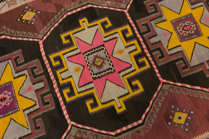 Vintage Kars Kilim Rug, 4.8 x 10.8 ft, 147 x 330 cm, Handwoven Turkish Wool Kilim