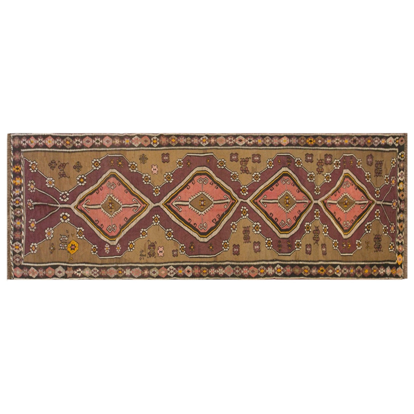 Vintage Kars Kilim Rug, 4.8 x 15.5 ft, 145 x 471 cm, Handwoven Turkish Wool Kilim