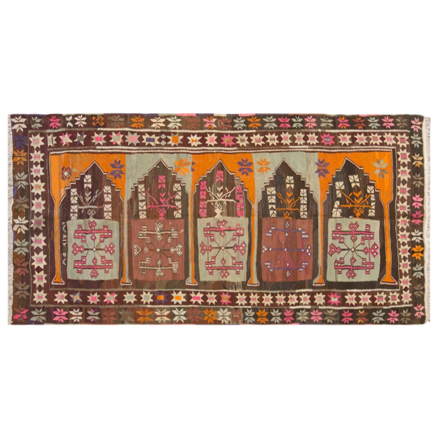 Vintage Kars Kilim Rug, 4.9 x 10.0 ft, 150 x 305 cm, Handwoven Turkish Wool Kilim