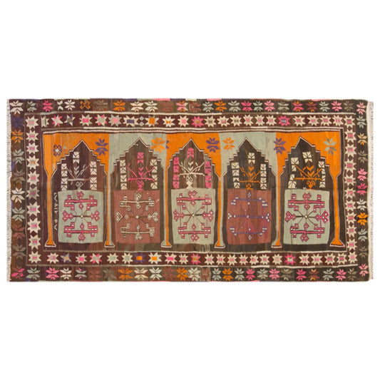 Vintage Kars Kilim Rug, 4.9 x 10.0 ft, 150 x 305 cm, Handwoven Turkish Wool Kilim
