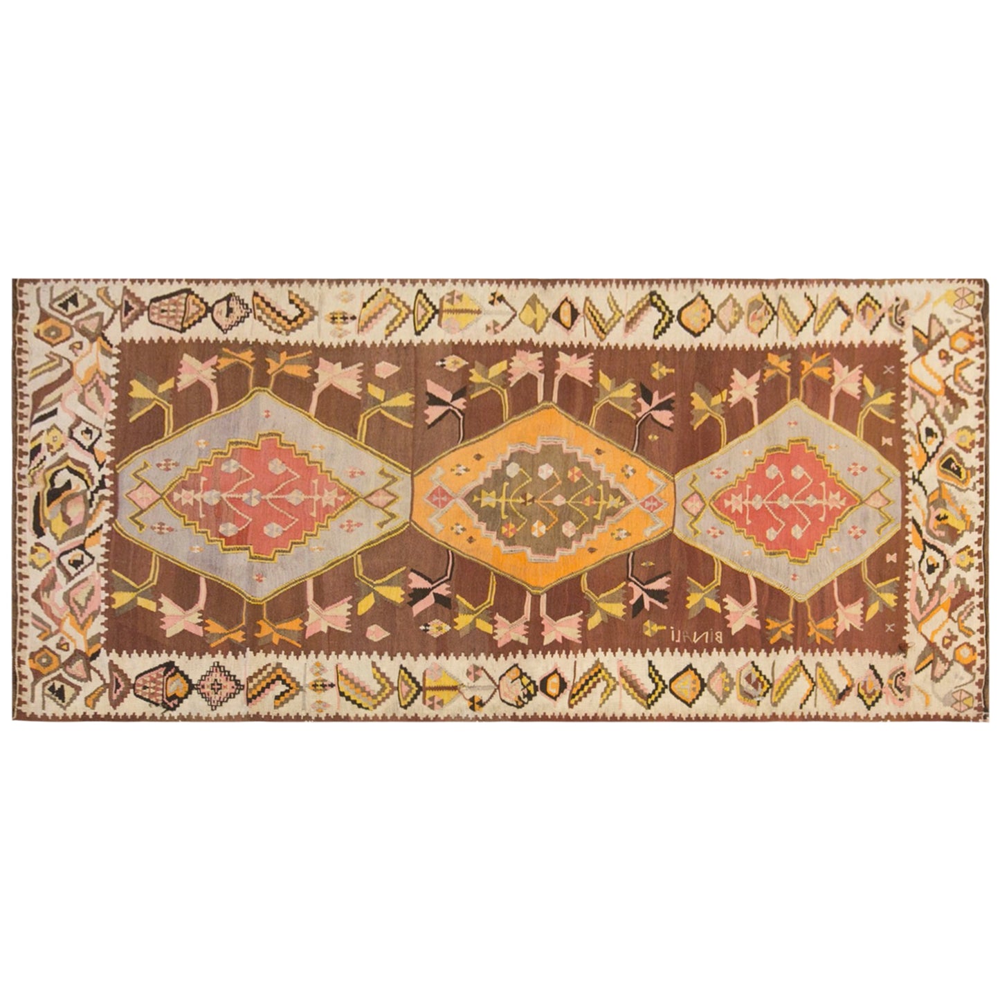Vintage Kars Kilim Rug, 4.9 x 10.0 ft, 150 x 305 cm, Handwoven Turkish Wool Kilim