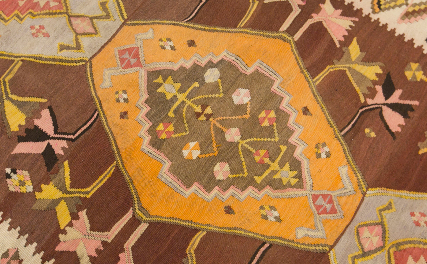 Vintage Kars Kilim Rug, 4.9 x 10.0 ft, 150 x 305 cm, Handwoven Turkish Wool Kilim