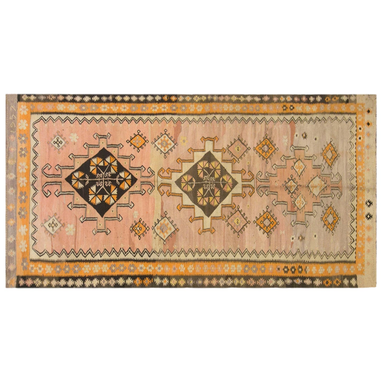 Vintage Kars Kilim Rug, 4.9 x 11.3 ft, 150 x 345 cm, Handwoven Turkish Wool Kilim