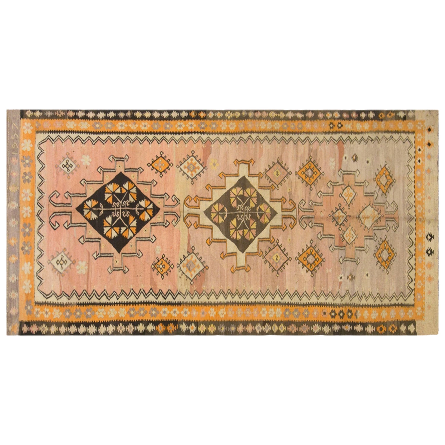 Vintage Kars Kilim Rug, 4.9 x 11.3 ft, 150 x 345 cm, Handwoven Turkish Wool Kilim