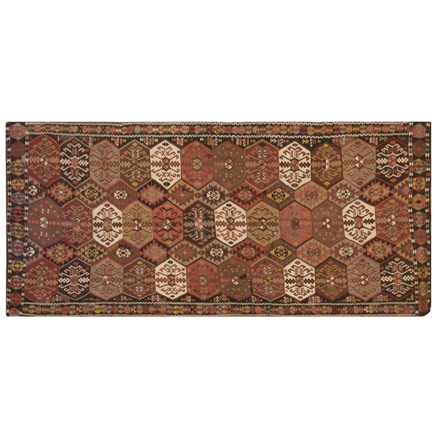 Vintage Kars Kilim Rug, 4.9 x 11.3 ft, 150 x 345 cm, Handwoven Turkish Wool Kilim