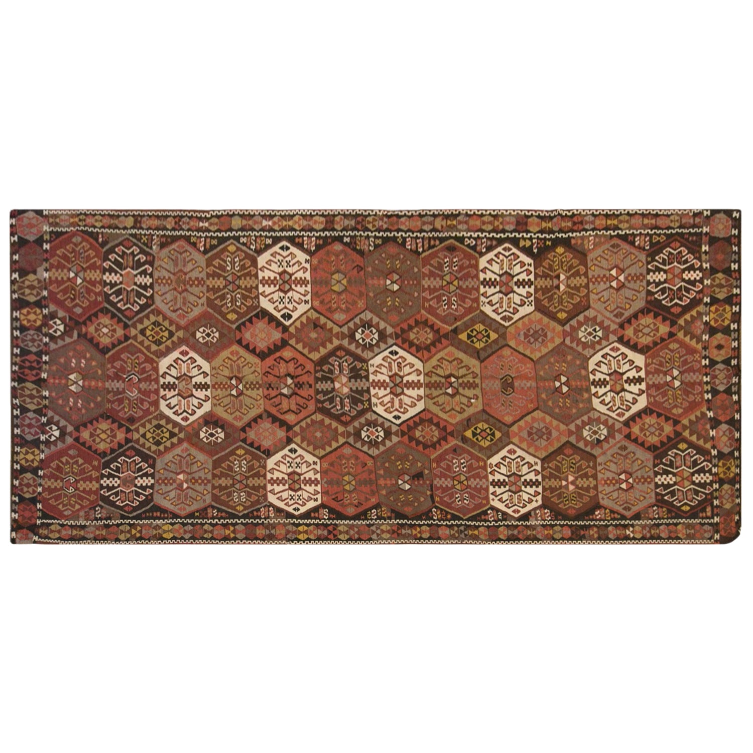Vintage Kars Kilim Rug, 4.9 x 11.3 ft, 150 x 345 cm, Handwoven Turkish Wool Kilim