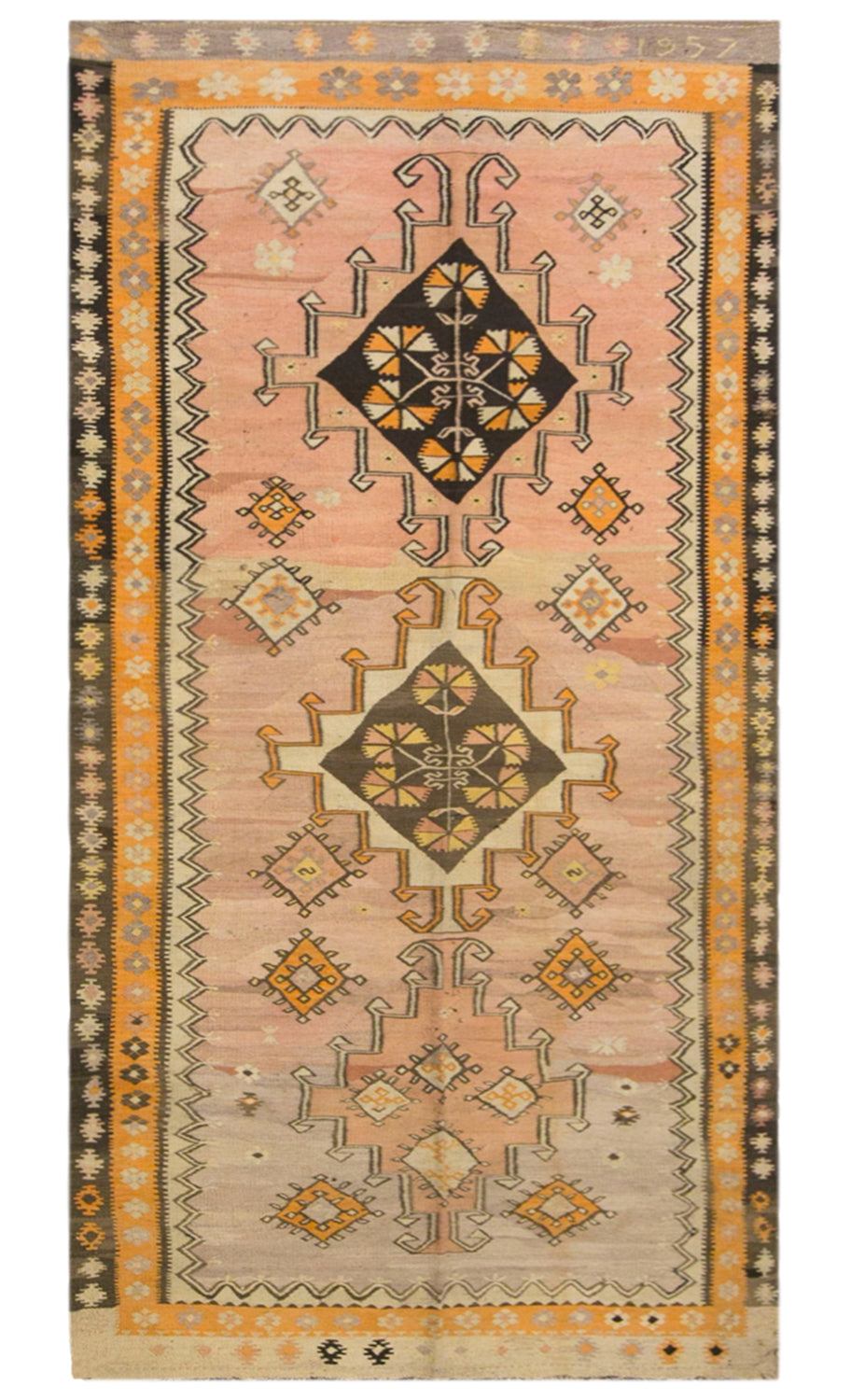 Vintage Kars Kilim Rug, 4.9 x 11.3 ft, 150 x 345 cm, Handwoven Turkish Wool Kilim