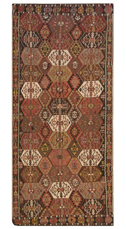Vintage Kars Kilim Rug, 4.9 x 11.3 ft, 150 x 345 cm, Handwoven Turkish Wool Kilim