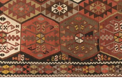 Vintage Kars Kilim Rug, 4.9 x 11.3 ft, 150 x 345 cm, Handwoven Turkish Wool Kilim