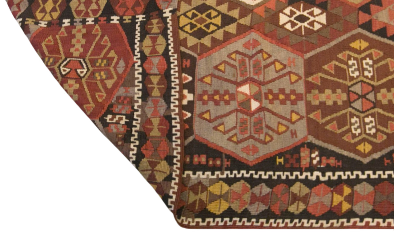 Vintage Kars Kilim Rug, 4.9 x 11.3 ft, 150 x 345 cm, Handwoven Turkish Wool Kilim
