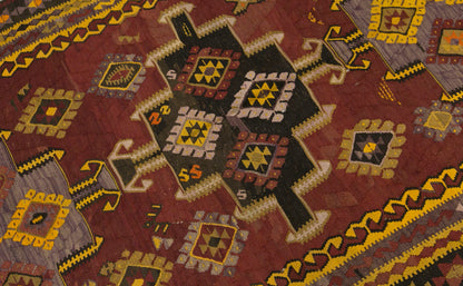 Vintage Kars Kilim Rug, 4.9 x 12.5 ft, 150 x 382 cm, Handwoven Turkish Wool Kilim