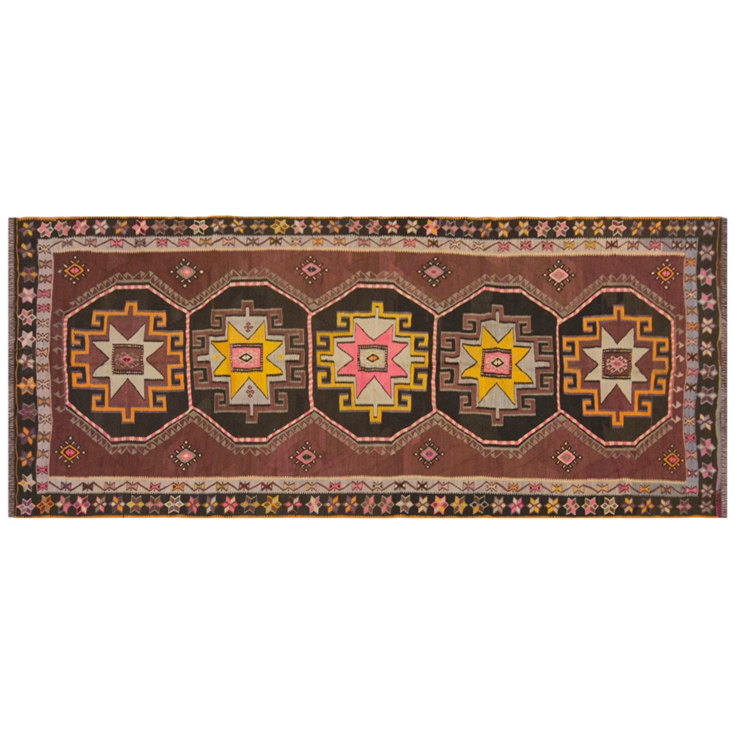Vintage Kars Kilim Rug, 5.1 x 11.0 ft, 155 x 336 cm, Handwoven Turkish Wool Kilim