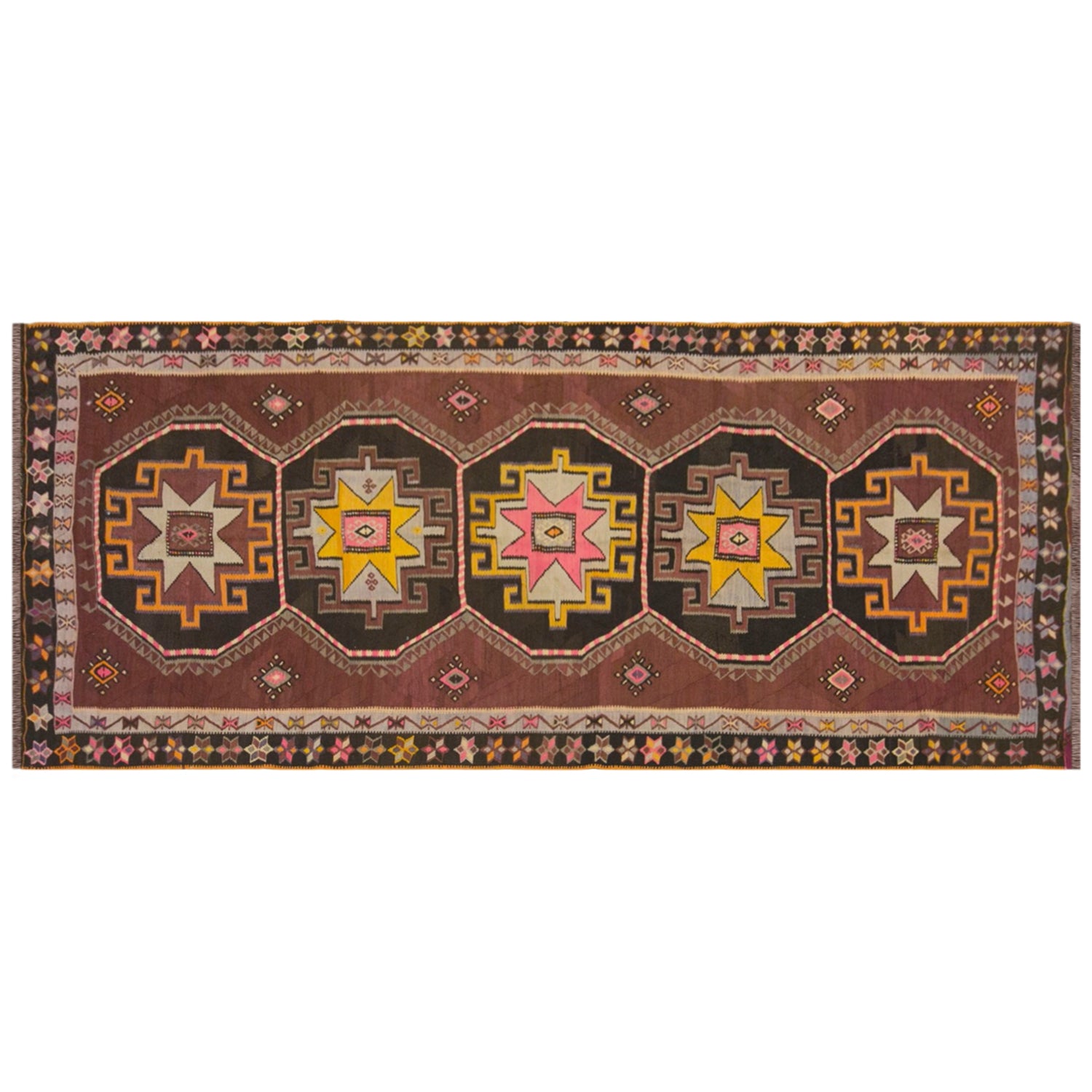 Vintage Kars Kilim Rug, 5.1 x 11.0 ft, 155 x 336 cm, Handwoven Turkish Wool Kilim