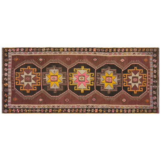 Vintage Kars Kilim Rug, 5.1 x 11.0 ft, 155 x 336 cm, Handwoven Turkish Wool Kilim