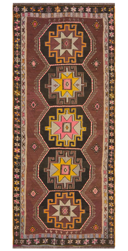 Vintage Kars Kilim Rug, 5.1 x 11.0 ft, 155 x 336 cm, Handwoven Turkish Wool Kilim