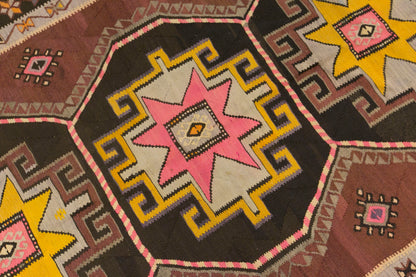 Vintage Kars Kilim Rug, 5.1 x 11.0 ft, 155 x 336 cm, Handwoven Turkish Wool Kilim