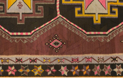 Vintage Kars Kilim Rug, 5.1 x 11.0 ft, 155 x 336 cm, Handwoven Turkish Wool Kilim