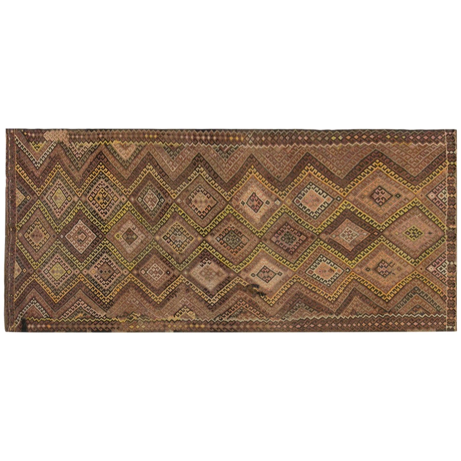 Vintage Kars Kilim Rug, 5.1 x 11.5 ft, 155 x 350 cm, Handwoven Turkish Wool Kilim