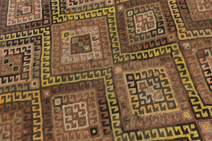 Vintage Kars Kilim Rug, 5.1 x 11.5 ft, 155 x 350 cm, Handwoven Turkish Wool Kilim