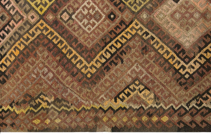 Vintage Kars Kilim Rug, 5.1 x 11.5 ft, 155 x 350 cm, Handwoven Turkish Wool Kilim