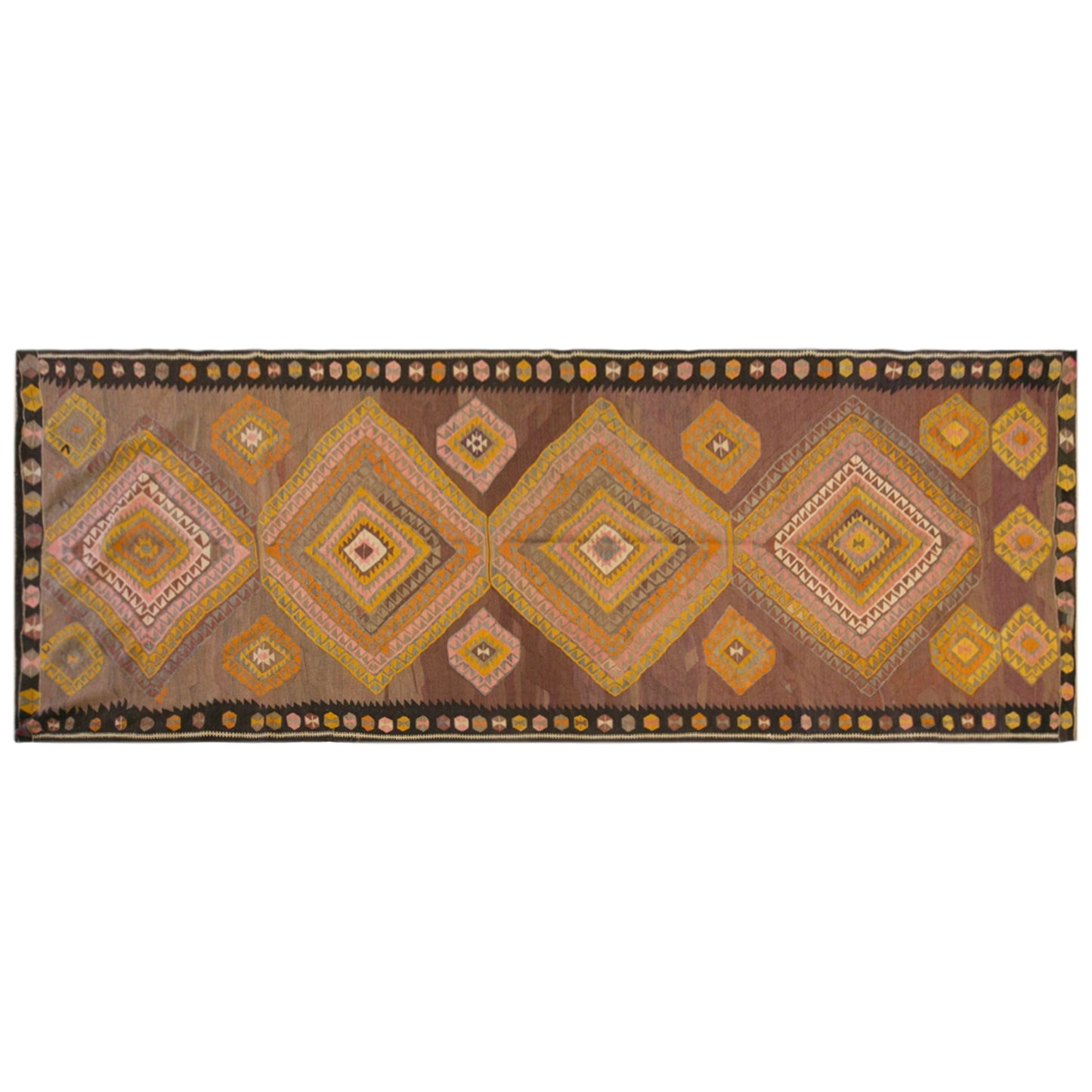 Vintage Kars Kilim Rug, 5.1 x 13.9 ft, 155 x 425 cm, Handwoven Turkish Wool Kilim