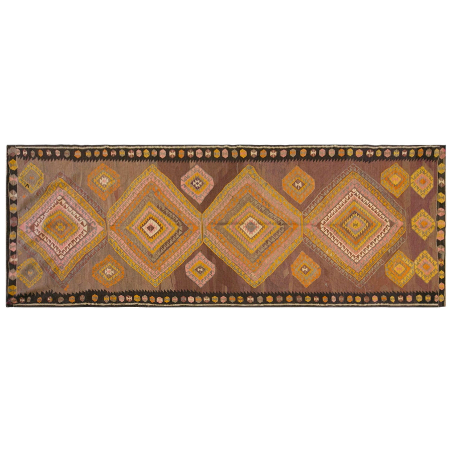 Vintage Kars Kilim Rug, 5.1 x 13.9 ft, 155 x 425 cm, Handwoven Turkish Wool Kilim