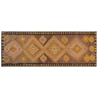 Vintage Kars Kilim Rug, 5.1 x 13.9 ft, 155 x 425 cm, Handwoven Turkish Wool Kilim