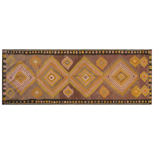 Vintage Kars Kilim Rug, 5.1 x 13.9 ft, 155 x 425 cm, Handwoven Turkish Wool Kilim