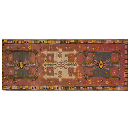 Vintage Kars Kilim Rug, 5.1 x 13.9 ft, 155 x 425 cm, Handwoven Turkish Wool Kilim