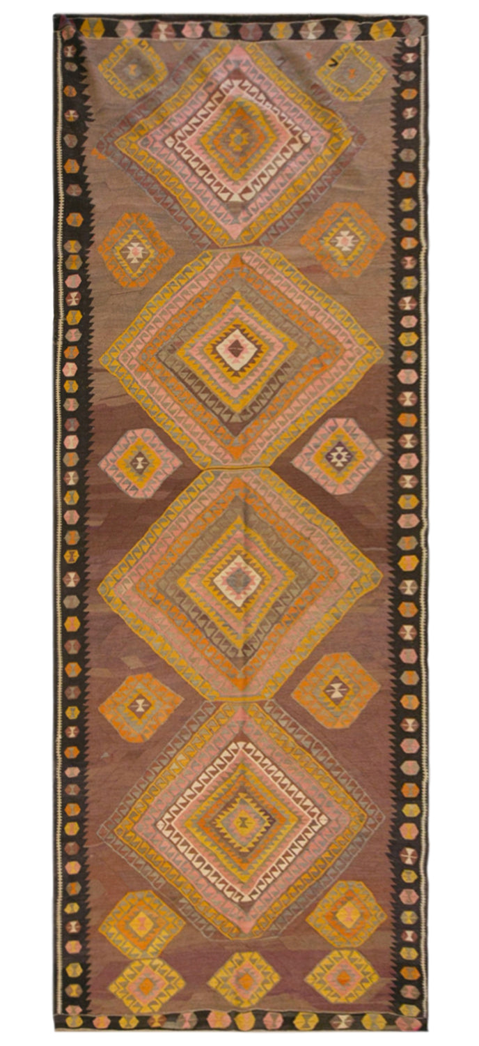 Vintage Kars Kilim Rug, 5.1 x 13.9 ft, 155 x 425 cm, Handwoven Turkish Wool Kilim