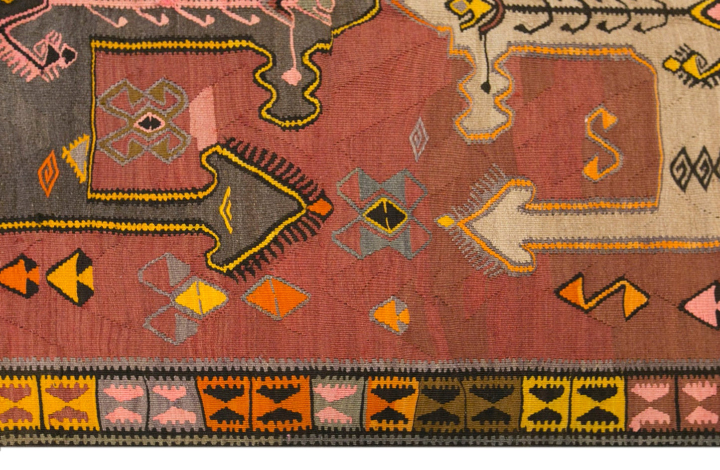 Vintage Kars Kilim Rug, 5.1 x 13.9 ft, 155 x 425 cm, Handwoven Turkish Wool Kilim
