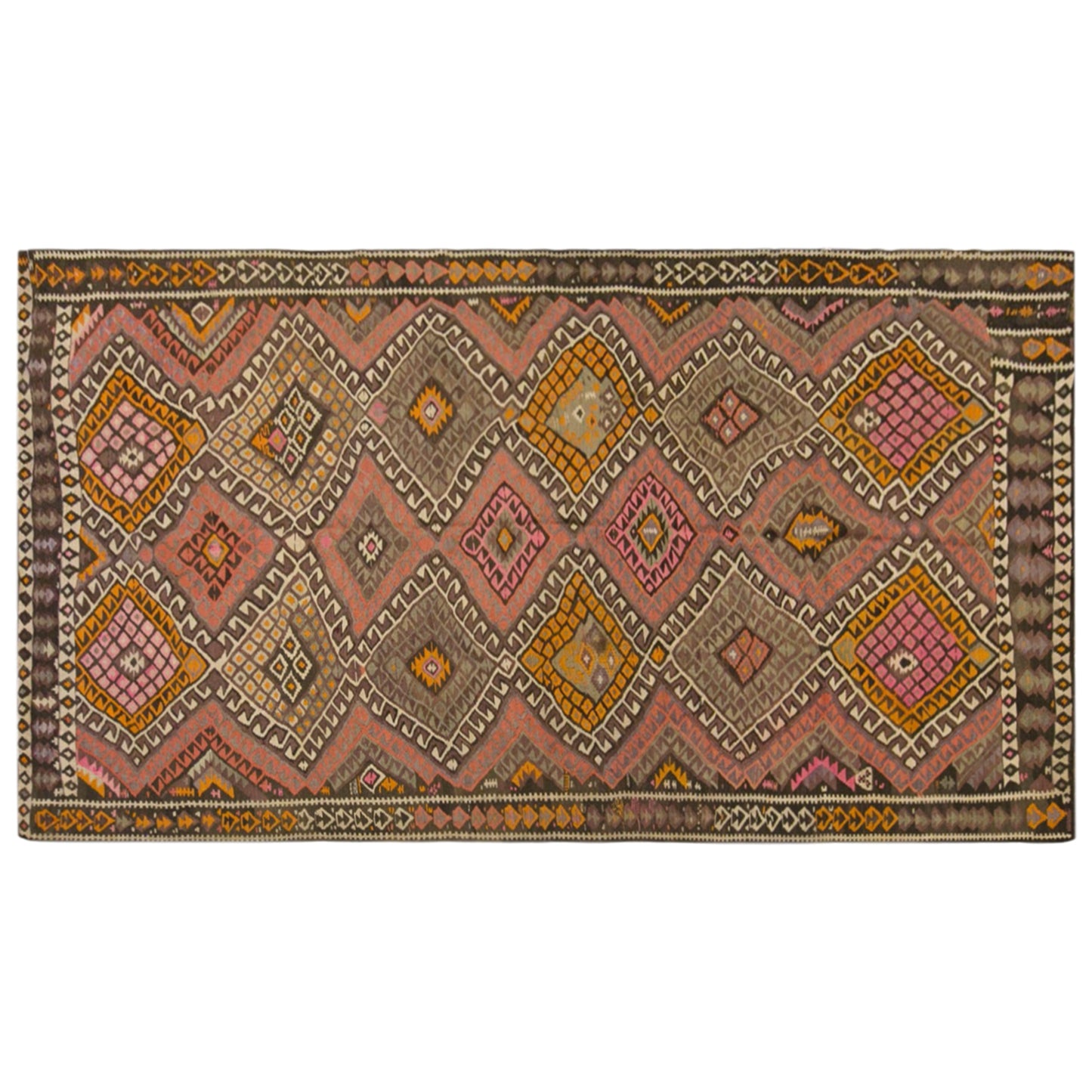 Vintage Kars Kilim Rug, 5.2 x 10.3 ft, 160 x 315 cm, Handwoven Turkish Wool Kilim