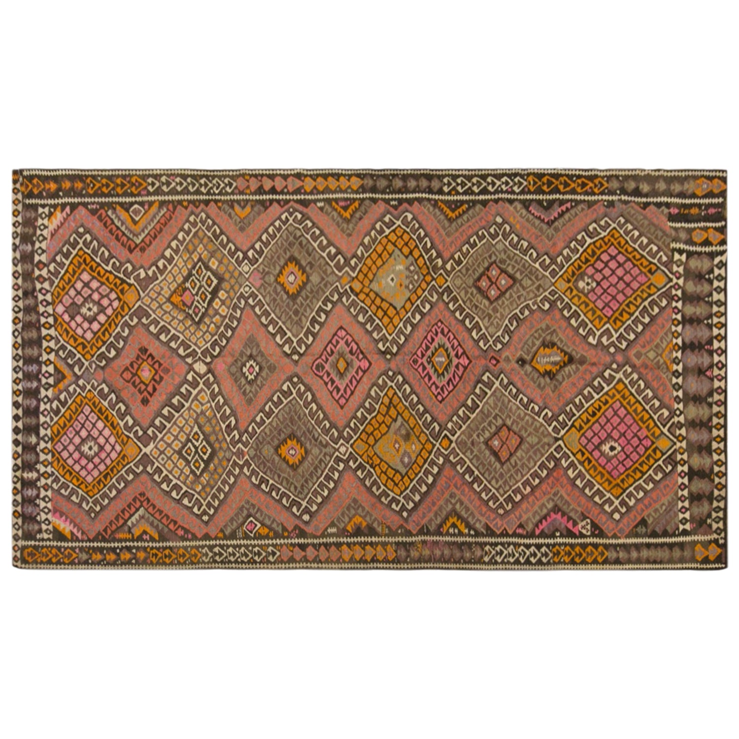Vintage Kars Kilim Rug, 5.2 x 10.3 ft, 160 x 315 cm, Handwoven Turkish Wool Kilim