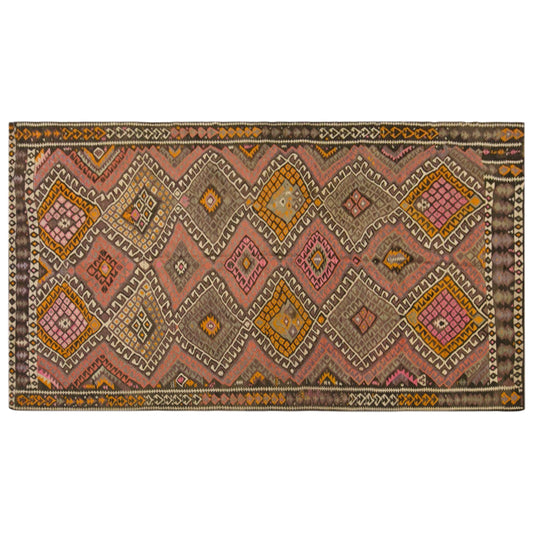 Vintage Kars Kilim Rug, 5.2 x 10.3 ft, 160 x 315 cm, Handwoven Turkish Wool Kilim