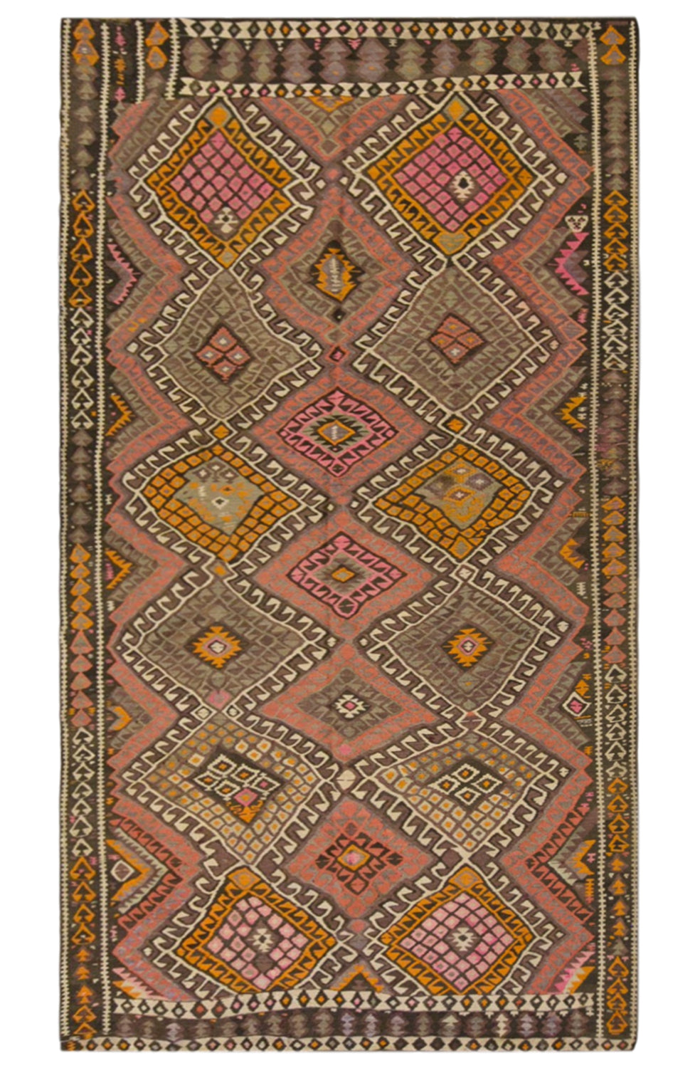 Vintage Kars Kilim Rug, 5.2 x 10.3 ft, 160 x 315 cm, Handwoven Turkish Wool Kilim