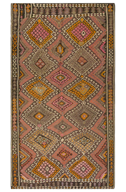 Vintage Kars Kilim Rug, 5.2 x 10.3 ft, 160 x 315 cm, Handwoven Turkish Wool Kilim