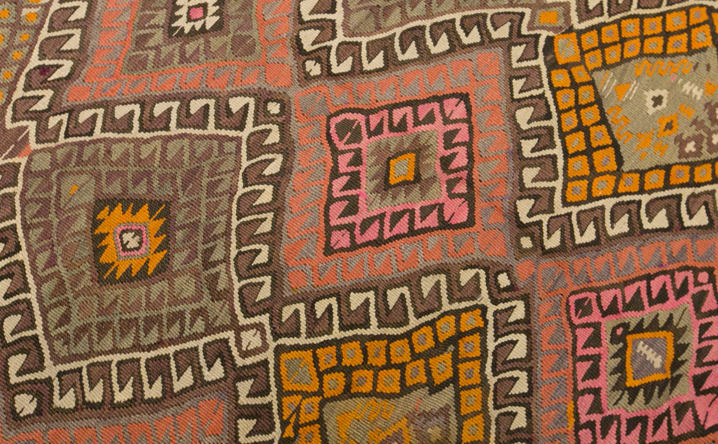 Vintage Kars Kilim Rug, 5.2 x 10.3 ft, 160 x 315 cm, Handwoven Turkish Wool Kilim