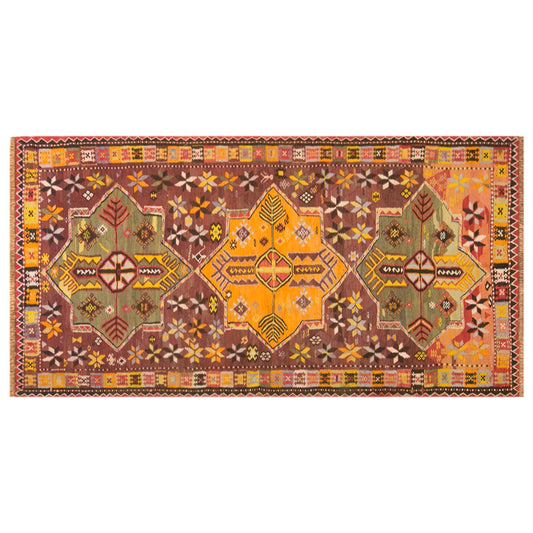 Vintage Kars Kilim Rug, 5.2 x 11.2 ft, 160 x 340 cm, Handwoven Turkish Wool Kilim