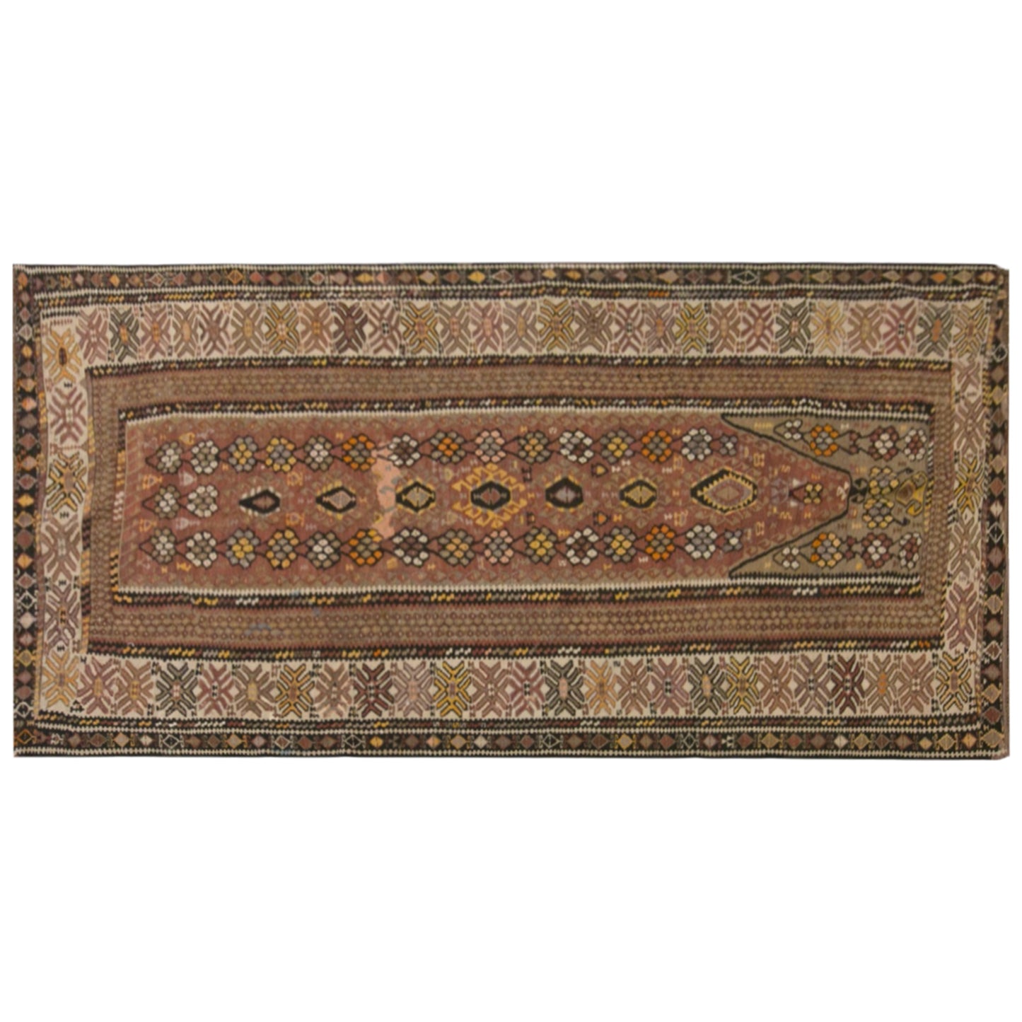 Vintage Kars Kilim Rug, 5.4 x 10.7 ft, 165 x 325 cm, Handwoven Turkish Wool Kilim
