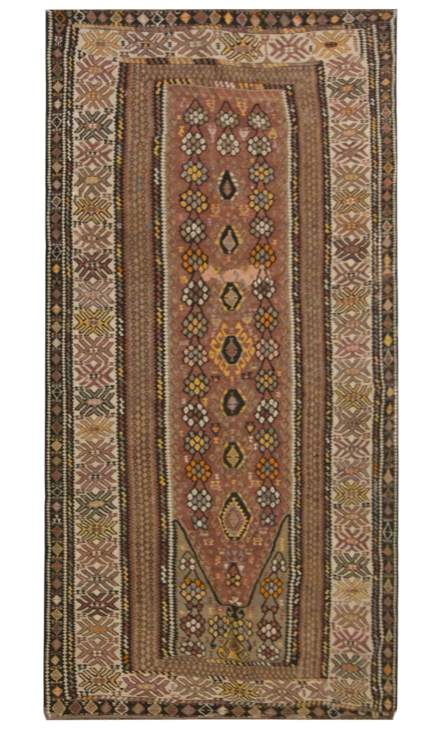 Vintage Kars Kilim Rug, 5.4 x 10.7 ft, 165 x 325 cm, Handwoven Turkish Wool Kilim