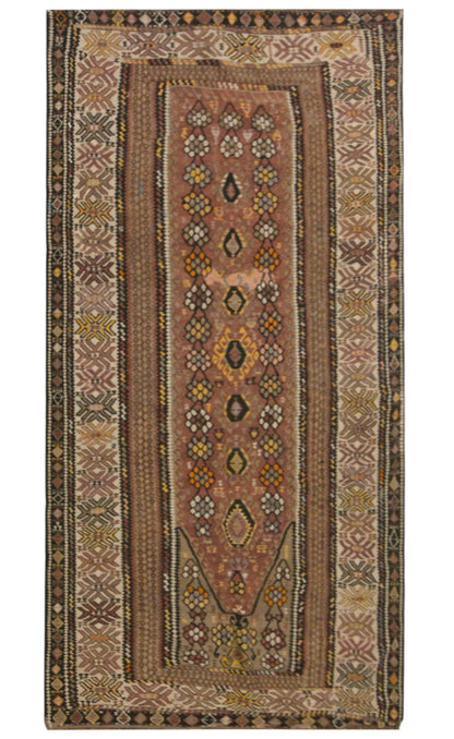 Vintage Kars Kilim Rug, 5.4 x 10.7 ft, 165 x 325 cm, Handwoven Turkish Wool Kilim