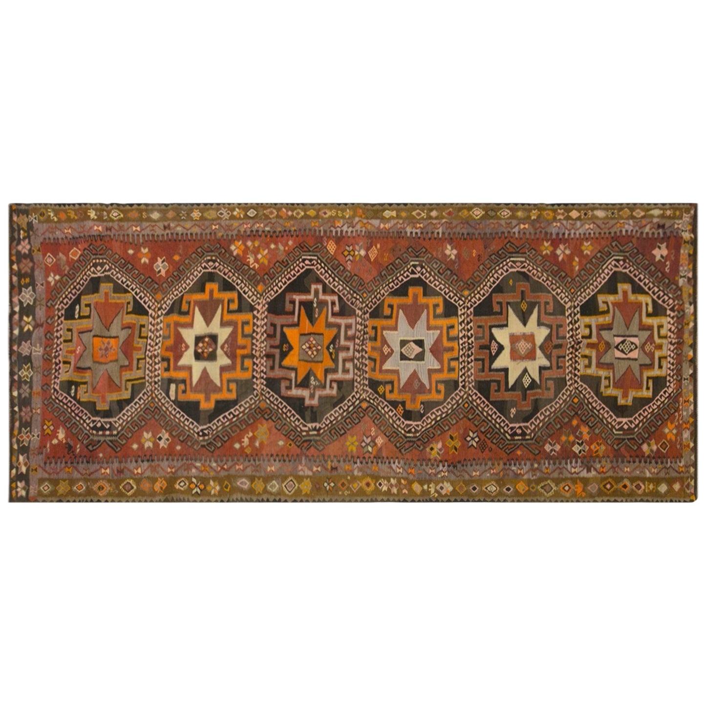Vintage Kars Kilim Rug, 5.4 x 13.1 ft, 165 x 400 cm, Handwoven Turkish Wool Kilim