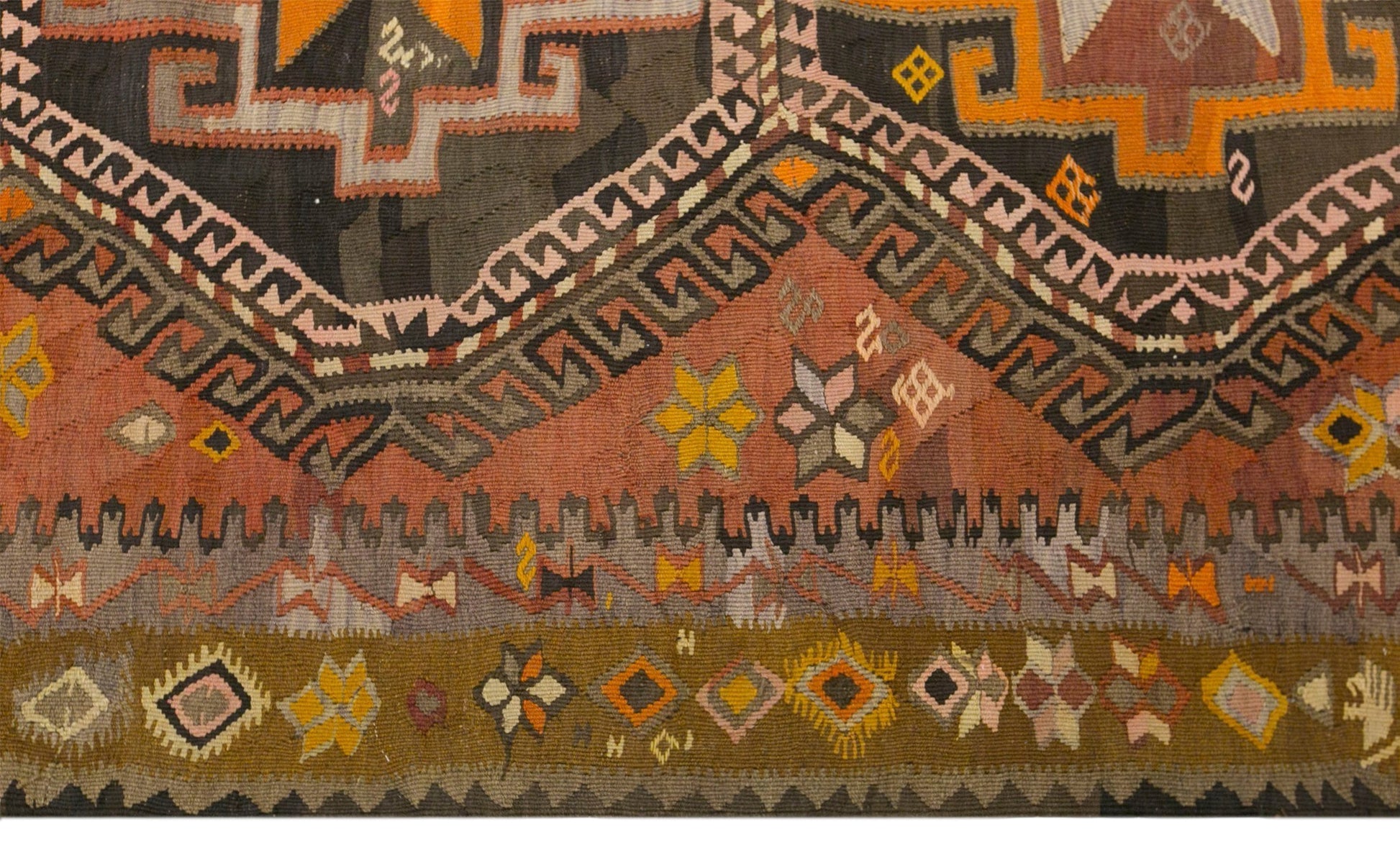 Vintage Kars Kilim Rug, 5.4 x 13.1 ft, 165 x 400 cm, Handwoven Turkish Wool Kilim