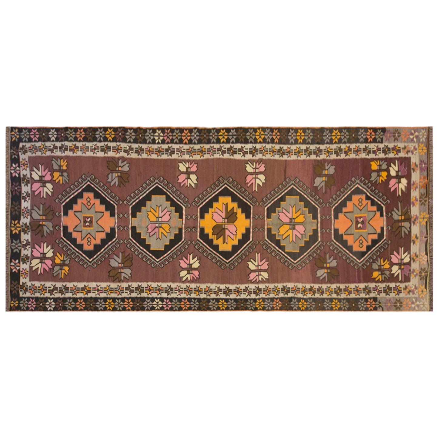 Vintage Kars Kilim Rug, 5.4 x 14.4 ft, 165 x 440 cm, Handwoven Turkish Wool Kilim