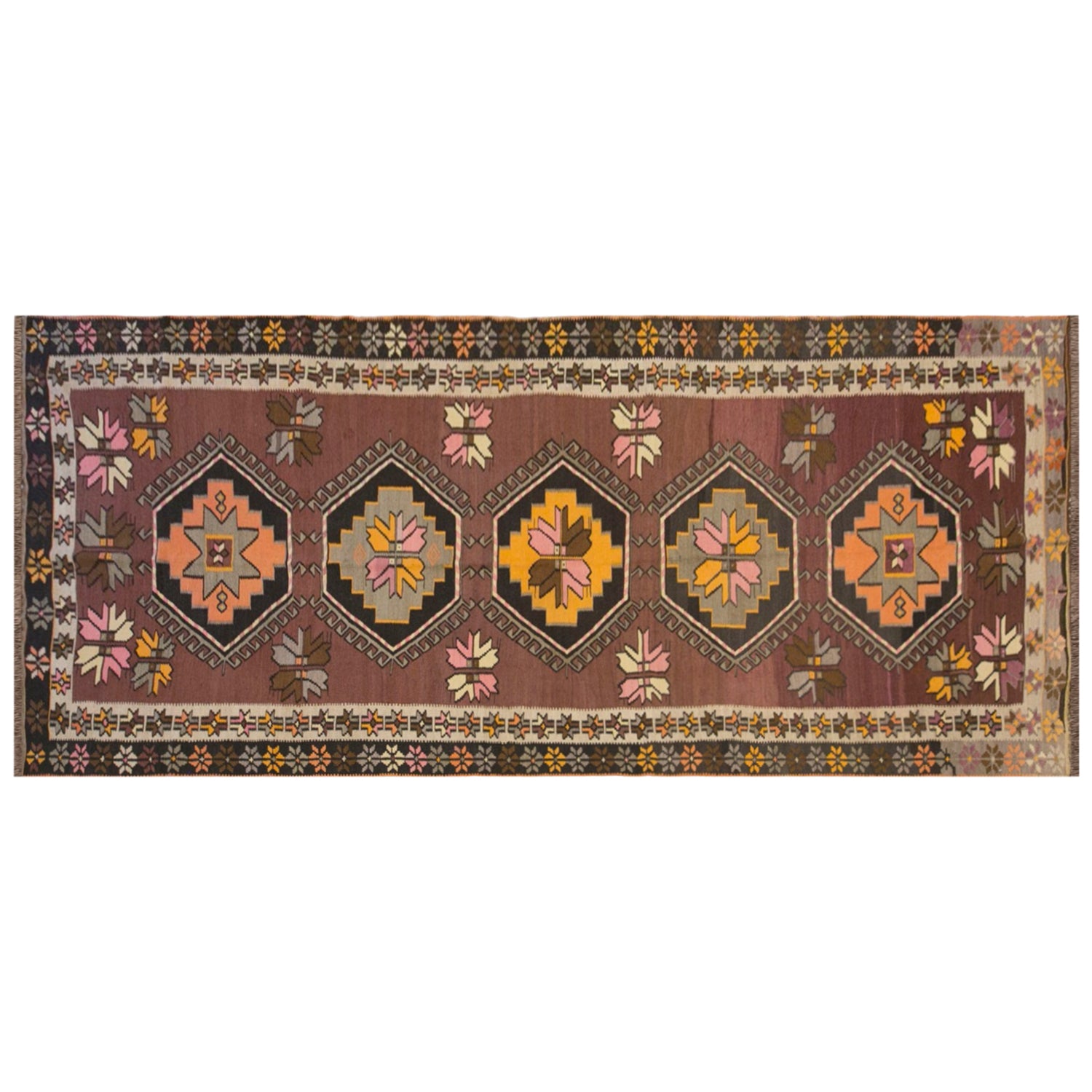 Vintage Kars Kilim Rug, 5.4 x 14.4 ft, 165 x 440 cm, Handwoven Turkish Wool Kilim