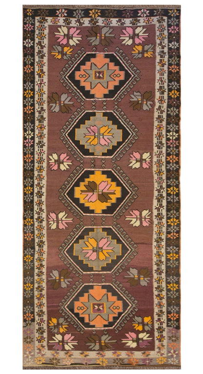 Vintage Kars Kilim Rug, 5.4 x 14.4 ft, 165 x 440 cm, Handwoven Turkish Wool Kilim
