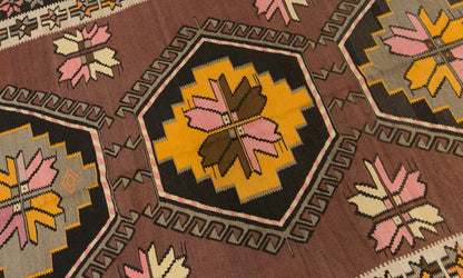Vintage Kars Kilim Rug, 5.4 x 14.4 ft, 165 x 440 cm, Handwoven Turkish Wool Kilim