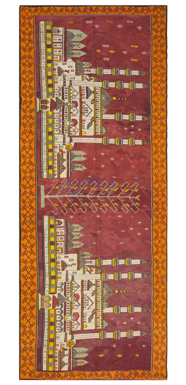 Vintage Kars Kilim Rug, 5.6 x 13.3 ft, 170 x 405 cm, Handwoven Turkish Wool Kilim