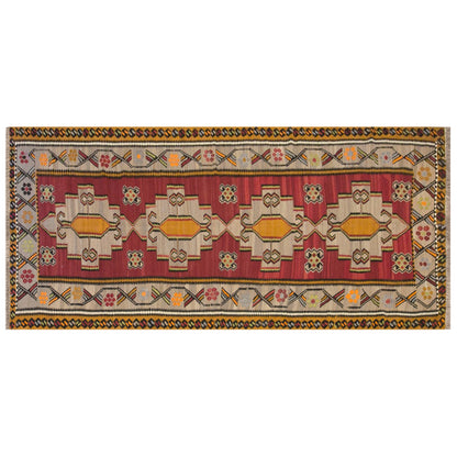 Vintage Kars Kilim Rug, 5.6 x 13.6 ft, 170 x 415 cm, Handwoven Turkish Wool Kilim