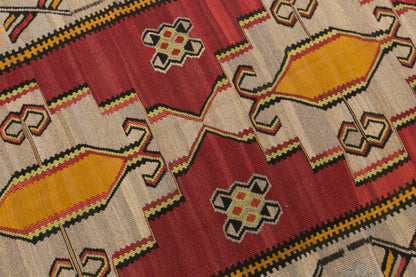 Vintage Kars Kilim Rug, 5.6 x 13.6 ft, 170 x 415 cm, Handwoven Turkish Wool Kilim